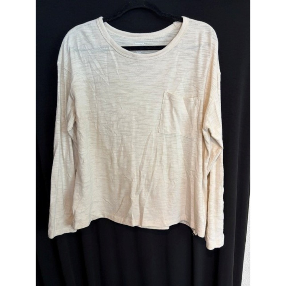 Women's Cream Colored Sonoma Heathered Long Sleeve T Shirt W/Pocket Size L